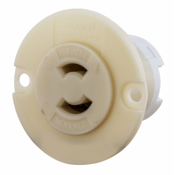Bryant Midget Flanged Locking Receptacle, ML-1R, 15 A, 125V AC, 2 Pole, Screw Terminals 7468NM - main